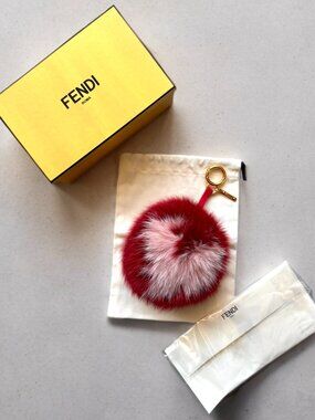 Fendi Red Fox Fur Heart Pom Pom Bag Charm